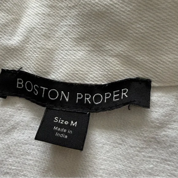 Boston Proper White Floral Embroidered Denim Jacket Size M Boho Cottagecore - Picture 2 of 8
